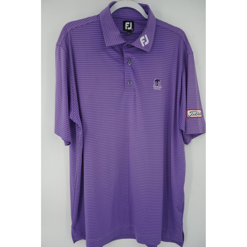 FootJoy Tour Collar Polo Shirt Titleist Purple Striped The Palms‎ Golf Club XL